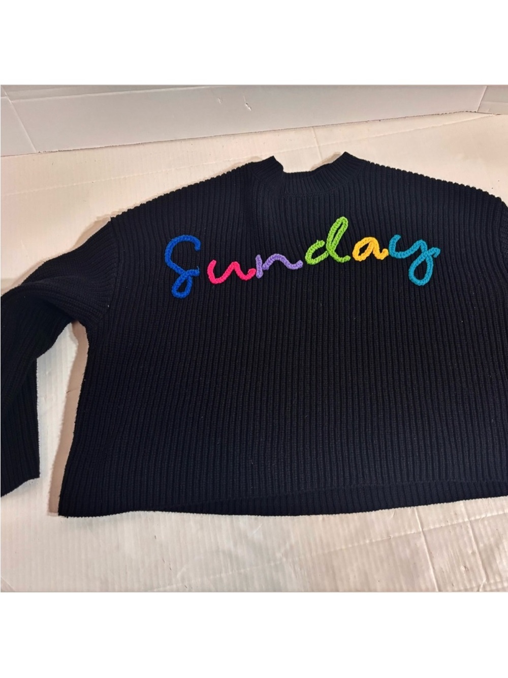Moon & Madison Rainbow "Sunday" Embroidered Cropped Knit Sweater – Size S - Picture 4 of 10
